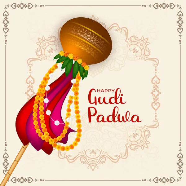 Boldog Gudi Padwa Indiai Fesztivál Dekoratív Háttér Vektor Vektor Grafikák