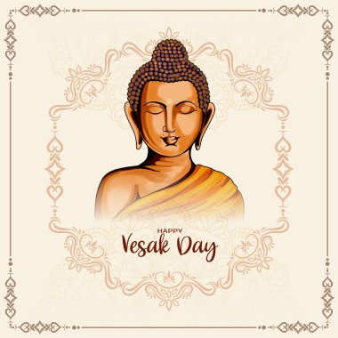 Mutlu Buda purniması ya da Vesak Günü festivali tebrik kartı vektörü