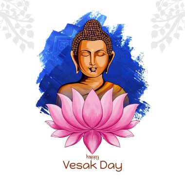 Mutlu Buda purniması ya da Vesak Günü festivali tebrik kartı vektörü