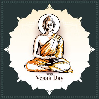 Mutlu Buda purniması ya da Vesak Günü festivali tebrik kartı vektörü