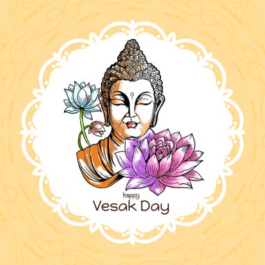 Buddha purniması veya gautam budha tasarım vektörlü Vesak Günü Kartı