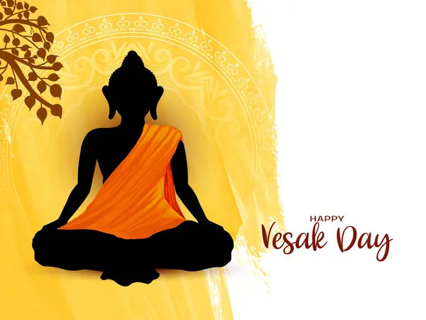 Ευτυχισμένος Βούδας Purnima Vesak Ημέρα Φεστιβάλ Διάνυσμα Ευχετήρια Κάρτα — Διανυσματικό Αρχείο