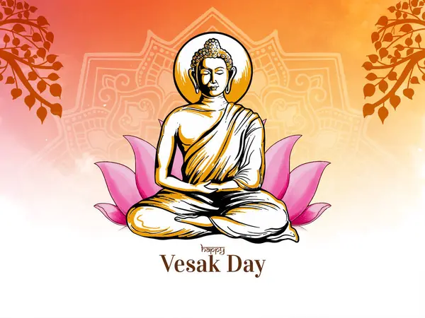 Carte Jour Happy Buddha Purnima Vesak Avec Vecteur Conception Gautam — Image vectorielle