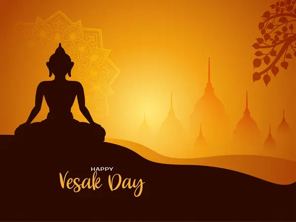 Ευτυχισμένος Βούδας Purnima Vesak Ημέρα Φεστιβάλ Διάνυσμα Ευχετήρια Κάρτα — Διανυσματικό Αρχείο