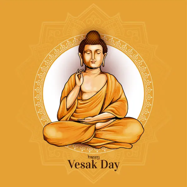Joyeux Jour Vesak Fond Mahavir Jayanti Avec Seigneur Bouddha Vecteur — Image vectorielle