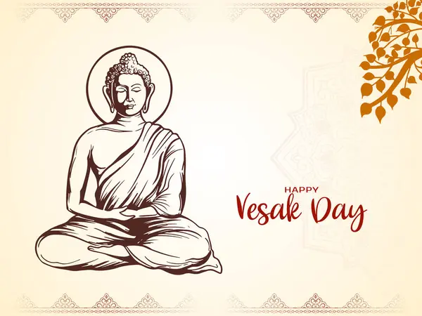 Όμορφη Ευτυχισμένη Ημέρα Vesak Buddha Purnima Φεστιβάλ Κάρτα Σχεδιασμό Διάνυσμα Royalty Free Διανύσματα Αρχείου