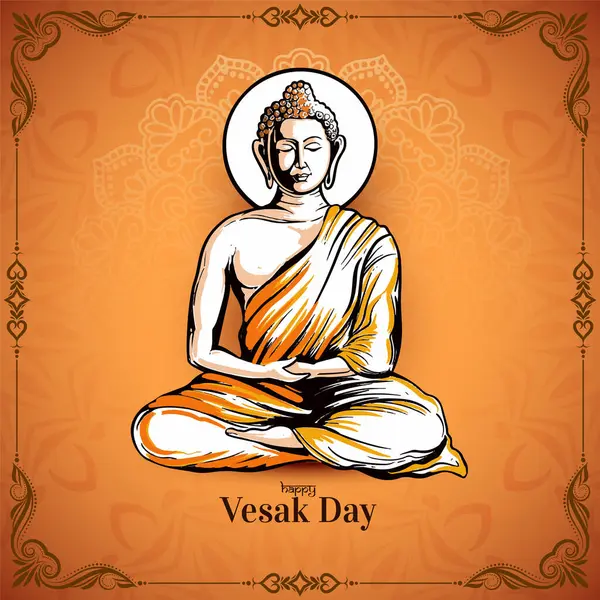 Güzel mutlu Vesak günü ve Buda purnima hindu festivali tebrik kartı vektörü