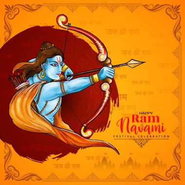 Kültürel Happy Ram Naavami Hindu festivali Güzel kart tasarım vektörü