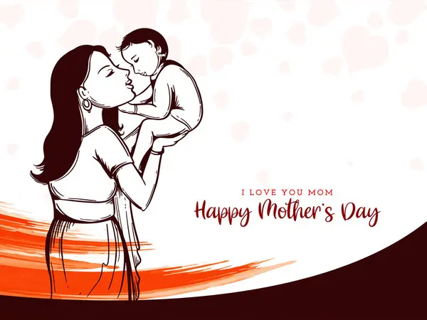 Happy Mother Day Greeting Card Beautiful Mother Child Design Vector Стокова Ілюстрація