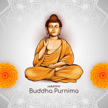 Mutlu Buda Purnima dini Hint festivali kutlama kartı vektörü