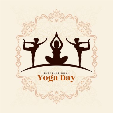 21 Haziran Uluslararası Yoga Günü kutlama kartı arka plan vektörü
