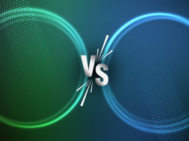 Parlak yeşil ve mavi vs ekran flamasına karşı parlak daireler vektörü