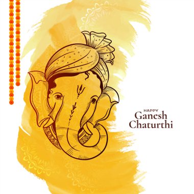 Güzel mutlu Ganesh Chaturthi Hint festivali tebrik kartı vektörü