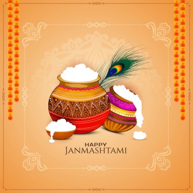 Mutlu Janmashtami Hint festivali arka plan dekoratif kap vektörü