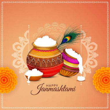 Mutlu Janmashtami dini Hint festivali tebrik kartı arkaplan vektörü