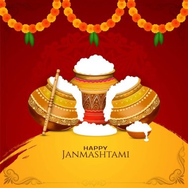 Mutlu Janmashtami Hint kültür festivali arka plan vektörünü kutluyor