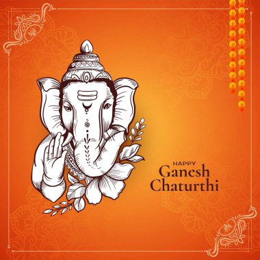 Zarif Mutlu Ganesh Chaturthi Hint festivali tebrik kartı vektörü