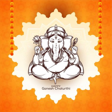 Zarif Mutlu Ganesh Chaturthi Hint festivali tebrik kartı vektörü