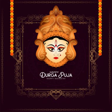 Mutlu Navratri ve Durga puja geleneksel festival arka plan vektörünü selamlıyor