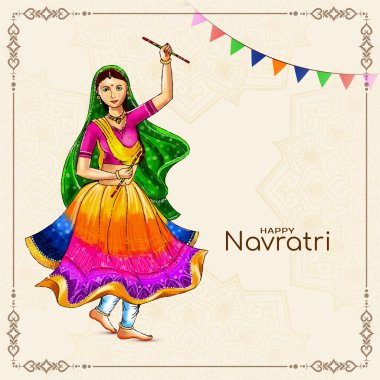 Danseden kadınla mutlu Navratri Dandiya Garba Gecesi