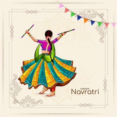Danseden kadınla mutlu Navratri Dandiya Garba Gecesi