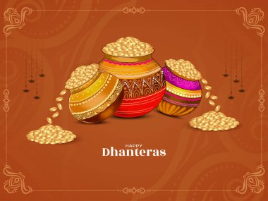 Mutlu Dhanteras Hint Kültür Festivali Altın Para Tenceresi Vektörü