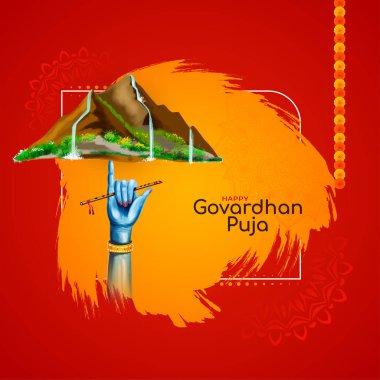 Elegant Happy Govardhan puja cultural Indian festival greeting card vector clipart