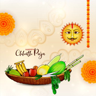 Beautiful Happy Chhath Puja Indian religious festival background vector clipart