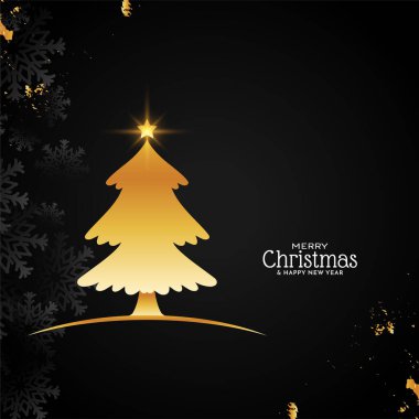 Altın Noel ağacı vektörlü Mutlu Noeller festivali kartı