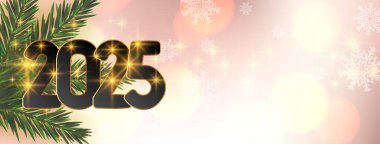 Mutlu yıllar 2025 Parlak dekoratif pankart vektörü