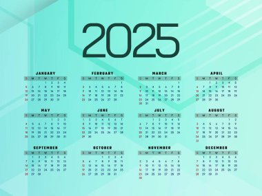 Yeni yıl 2025 takvim modern geometrik tasarım vektörü
