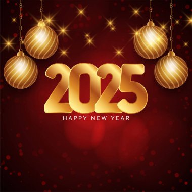 Mutlu yıllar 2025 parlak altın metin arkaplan vektörü