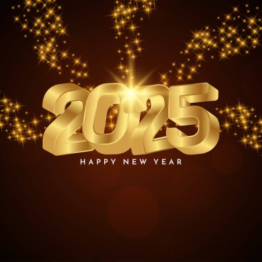 Yeni yılın kutlu olsun 2025. Altın metin vektörlü tebrik kartı