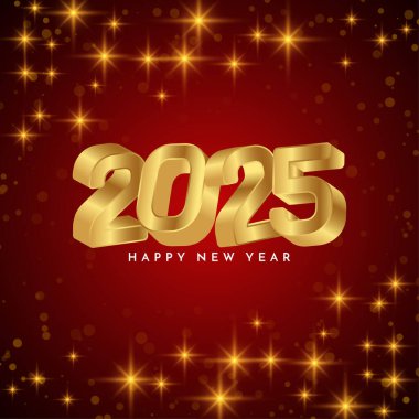 Modern Mutlu Yıllar 2025 Altın metin vektörlü kutlama kartı