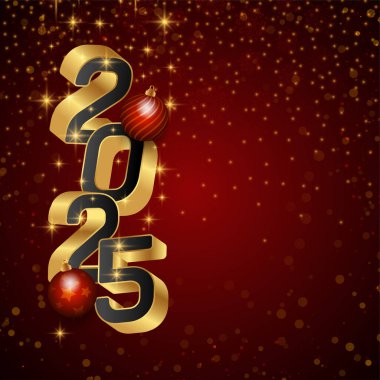 Modern Mutlu Yıllar 2025 Altın metin vektörlü kutlama kartı