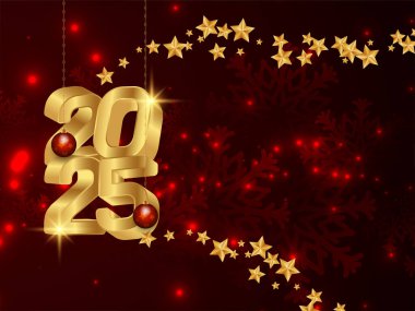 Süslü Yeni Yıl 2025 Altın metin vektörlü tebrik kartı