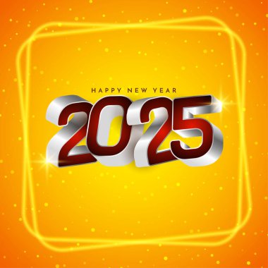 Mutlu yıllar 2025 parlak sarı arkaplan vektörü