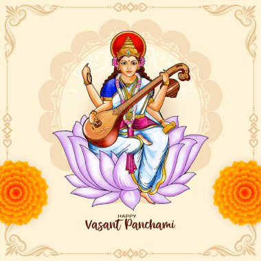 Mutlu Vasant Panchami Hint Festivali geleneksel arka plan vektörünü selamlıyor