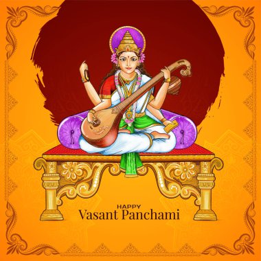 Mutlu Vasant Panchami Hint Festivali geleneksel arka plan vektörünü selamlıyor