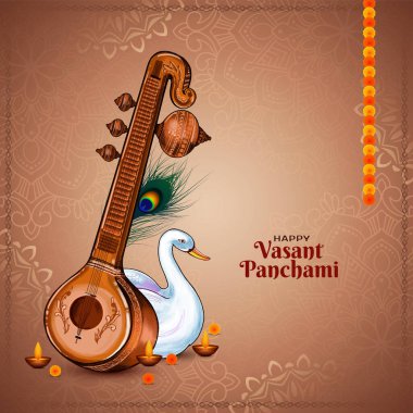 Zarif Mutlu Vasant Panchami Hint geleneksel festival kartı vektörü