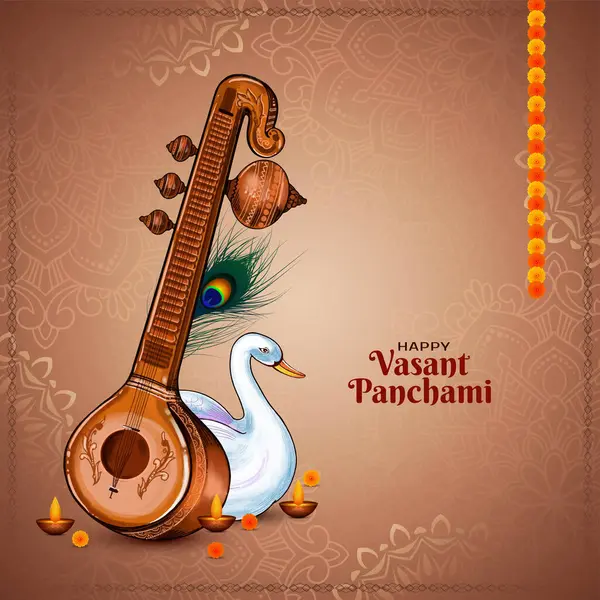 Zarif Mutlu Vasant Panchami Hint geleneksel festival kartı vektörü
