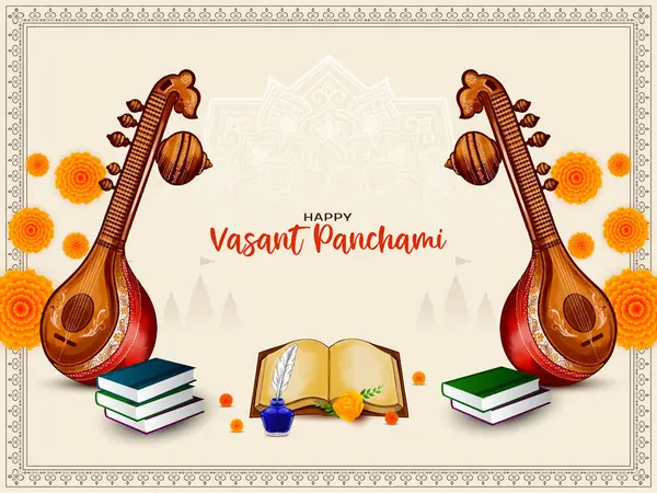 Mutlu Vasant Panchami kültürel Hint festivali zarif bir selamlama arka plan vektörü