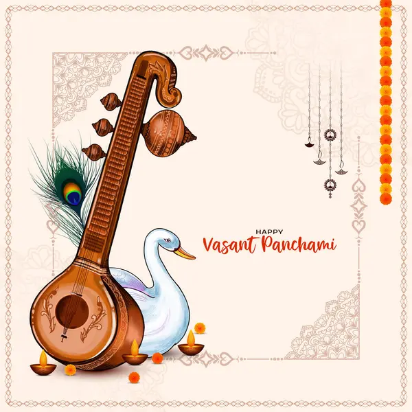 Zarif Mutlu Vasant Panchami Hint geleneksel festival kartı vektörü