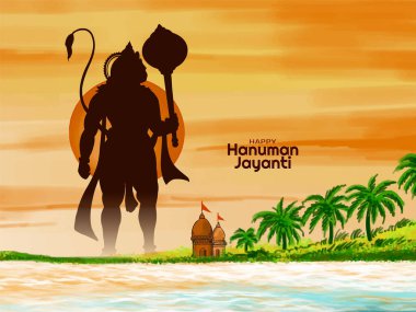 Mutlu Hanuman Jayanti geleneksel Hint festivali kart tasarım vektörü