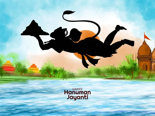 Mutlu Hanuman Jayanti kültür festivali kutlama kartı vektörü