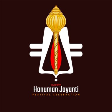 Tilak ve Gada tasarım vektörüyle Hanuman Jayanti tebrik kartı kutlu olsun.