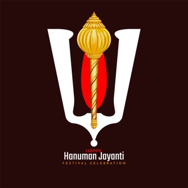 Tilak ve Gada tasarım vektörüyle Hanuman Jayanti tebrik kartı kutlu olsun.