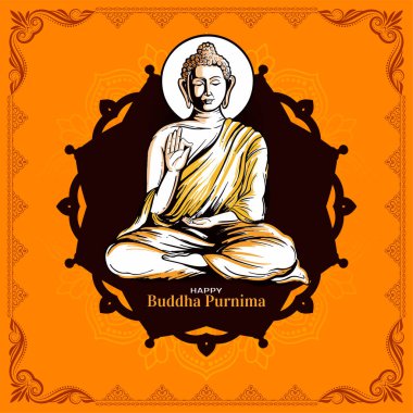 Gautam Buddha tasarım vektörüyle Mutlu Buda Purnima Hint Festivali