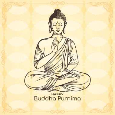 Mutlu Buda Purnima Hint festivali kartı Gautam Buddha Çizim Vektörü