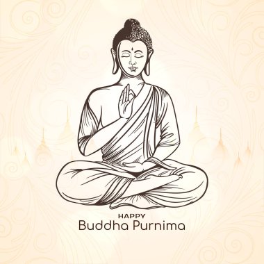 Mutlu Buda Purnima Hint festivali kartı Gautam Buddha Çizim Vektörü